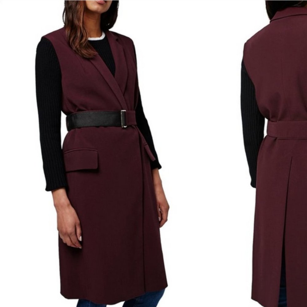 Topshop Burgundy Belted Coat Vest